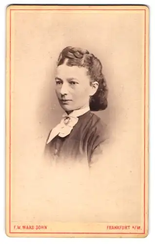Fotografie F. W. Maas Sohn, Frankfurt, Brönnerstr. 18, Hübsche Dame mit Flechtfrisur und Kragenbrosche