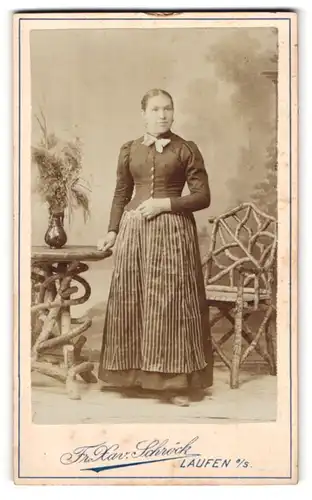 Fotografie F. X. Schröck, Laufen a. d. Salzbach, Bezirksamtsgasse, Junge Dame in hübscher Kleidung