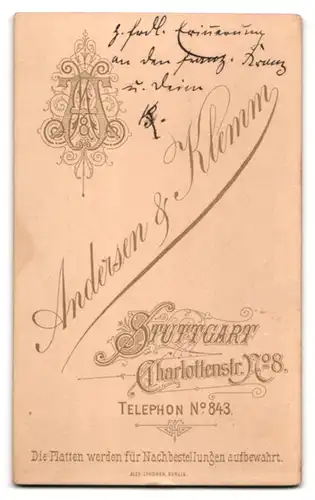 Fotografie Andersen & Klemm, Stuttgart, Charlottenstr. 8, Bürgerliches Paar in hübscher Kleidung