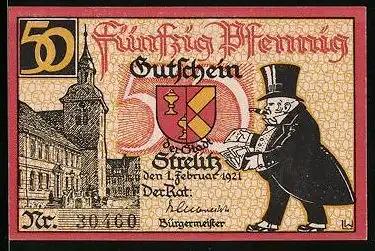 Notgeld Strelitz 1921, 50 Pfennig, Rathaus, Stadtwappen