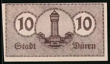Notgeld Düren 1919, 10 Pfennig, Turm
