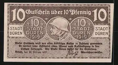 Notgeld Düren 1919, 10 Pfennig, Turm