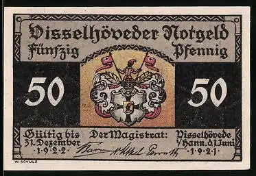 Notgeld Visselhövede i. Hann. 1921, 50 Pfennig, Wappen, Kirche aus dem 11. Jahrhundert