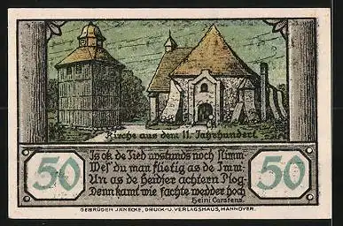 Notgeld Visselhövede i. Hann. 1921, 50 Pfennig, Wappen, Kirche aus dem 11. Jahrhundert