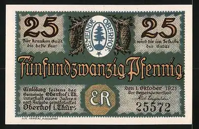 Notgeld Oberhof i. Thür. 1921, 25 Pfennig, Bobsleigh in der Kuve