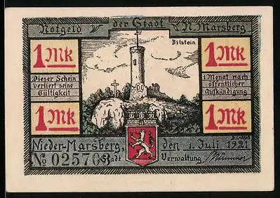 Notgeld N.-Marsberg 1921, 1 Mark, Bilstein