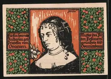 Notgeld Oranienbaum 1922, 50 Pfennig, Kirche, Fürstin Henriette Katharina geb. Prinzessin von Oranien