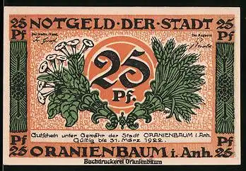 Notgeld Oranienbaum i. Anh. 1922, 25 Pfennig, Orangerie
