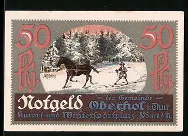 Notgeld Oberhof i. Thür. 1921, 50 Pfennig, Skijöring