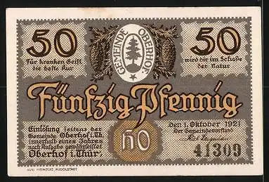 Notgeld Oberhof i. Thür. 1921, 50 Pfennig, Skijöring