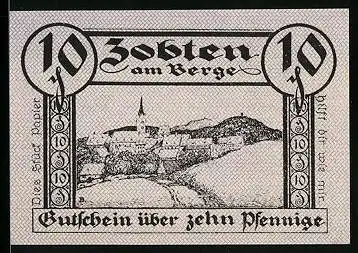 Notgeld Zobten am Berge 1919, 10 Pfennig, Ortspartie mit Kirche