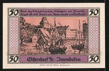 Notgeld Otterndorf u.-E. 1920, 50 Pfennig, Stadtwappen, Innenhafen