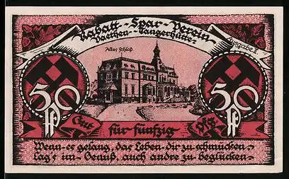 Notgeld Vaethen-Tangerhütte 1921, 50 Pfennig, Altes Schloss, Metallgiesser