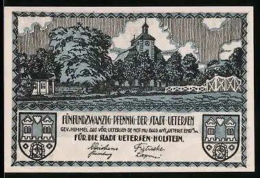 Notgeld Uetersen, 25 Pfennig, Kirche, Ortsansicht, Wappen