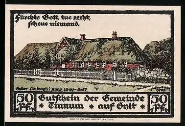 Notgeld Tinnum /Sylt, 50 Pfennig, Landvogtei