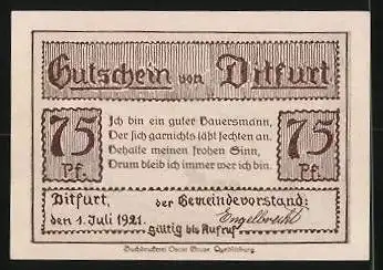 Notgeld Ditfurt 1921, 75 Pfennig, Ditfurt vor tausend Jahren