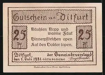 Notgeld Ditfurt 1921, 25 Pfennig, An der Bode