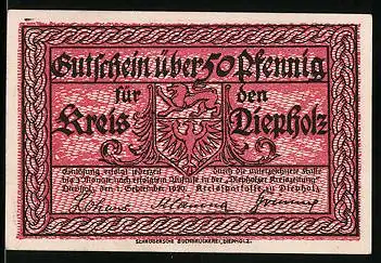 Notgeld Diepholz 1920, 50 Pfennig, Schloss, Wappen