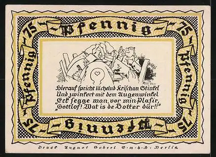 Notgeld Stolzenau /Weser 1921, 75 Pfennig, Ortsansicht Wiedensahl