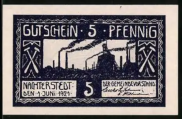 Notgeld Nachterstedt 1921, 5 Pfennig, Fabrikanlagen