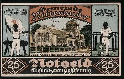 Notgeld Ritterhude 1921, 25 Pfennig, Turnhalle und Turner