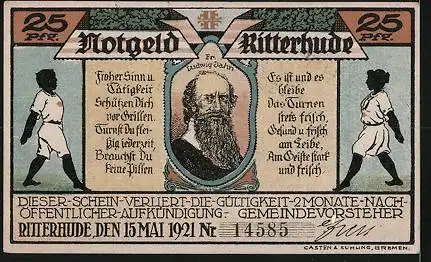 Notgeld Ritterhude 1921, 25 Pfennig, Turnhalle und Turner