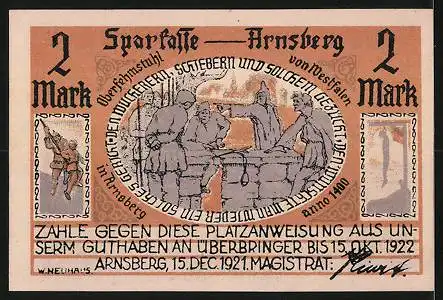 Notgeld Arnsberg 1921, 2 Mark, Ortsansicht, Oberfehmstuhl