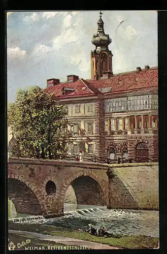 Künstler-AK Weimar, Brücke am Residenzschloss