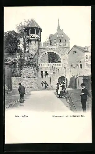 AK Wiesbaden, Heidenmauer mit römischem Tor