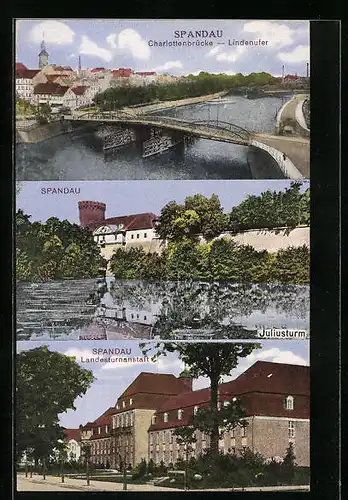 AK Berlin-Spandau, Charlottenbrücke, Lindenufer, Landesturnanstalt, Juliusturm