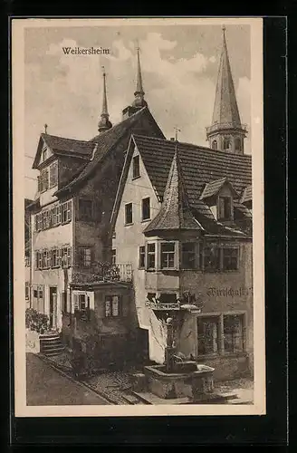 AK Weikersheim, Gasthaus mit Brunnen im Stadtkern