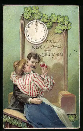 AK Liebespaar begrüsst zu Mitternacht das neue Jahre, Kleeblatt