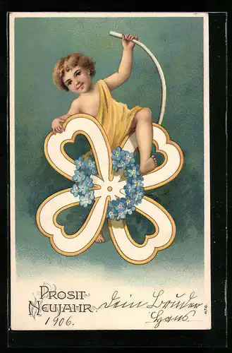 AK Kleiner Junge auf Kleeblatt-Motiv, Prosit Neujahr