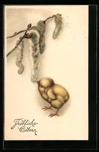 AK Osterküken mit Palmzweigen