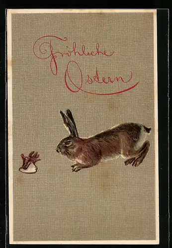 AK Osterhase und Handschuh, Fröhliche Ostern