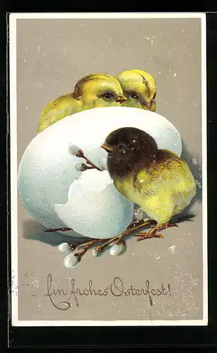 AK Osterküken mit Osterei