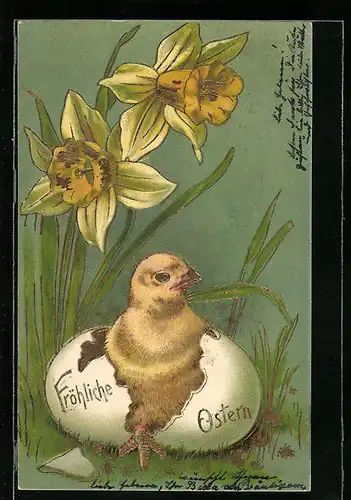 AK Osterküken schlüpft aus dem Ei, Fröhliche Ostern!