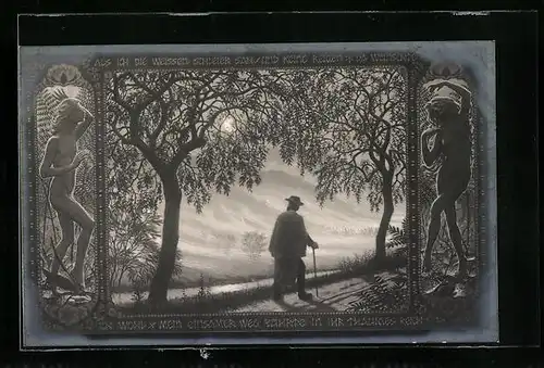 Künstler-AK Fidus: Elfenwanderer bei Mondschein