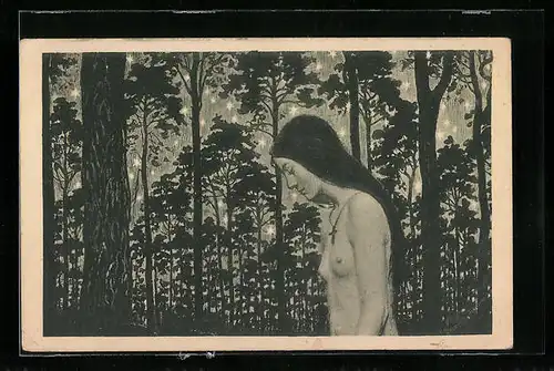 Künstler-AK Fidus: Taumwege, Nackte Frau mit Kreuzkette