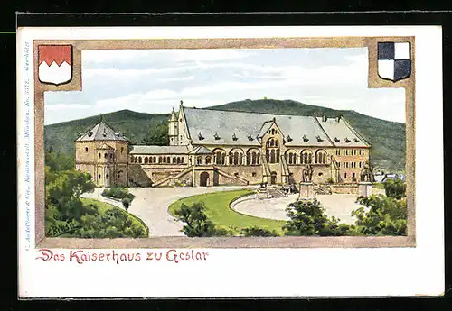 Künstler-AK Carl Biese: Goslar, Das Kaiserhaus, Wappen