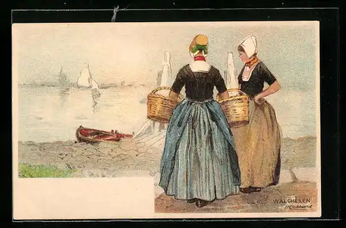 Künstler-AK Henri Cassiers: Zwei Damen am Hafen