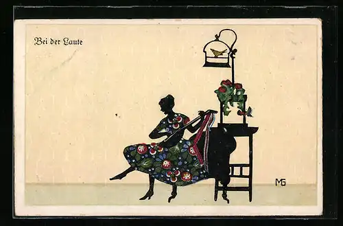 Künstler-AK Marte Graf: Bei der Laute