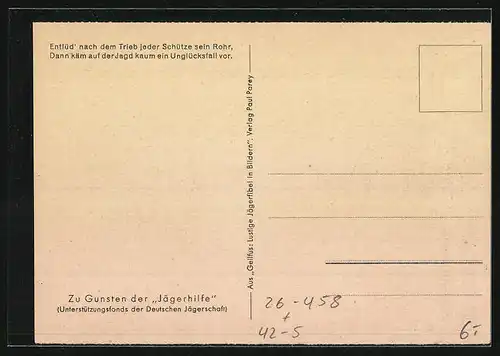 Künstler-AK Heinz Geilfus: Die Schützen dürfen nur während des Treibens..., Ziffer 2 der J. R., Jagdhumor