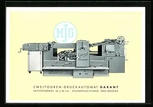 AK Geisenheim am Rhein, Maschinenfabrik Joannesberg GmbH, Zweitouren-Druckautomat Garant, Reklame