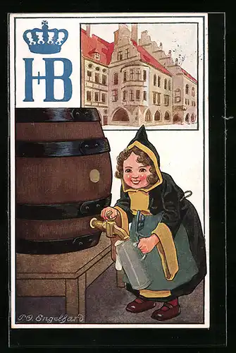 Künstler-AK P. O. Engelhard (P.O.E.): Hofbräuhaus München, Münchner Kindl