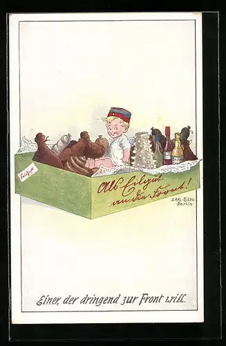 Künstler-AK Carl Diehl: Einer, der dringend zur Front will, Kleinkind