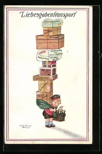 Künstler-AK Carl Diehl: Liebesgabentransport, Kleines Kind mit Paketen