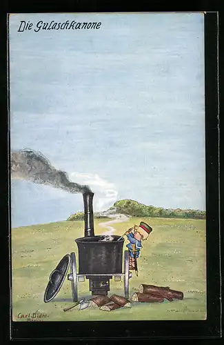 Künstler-AK Carl Diehl: Kind mit Gulaschkanone
