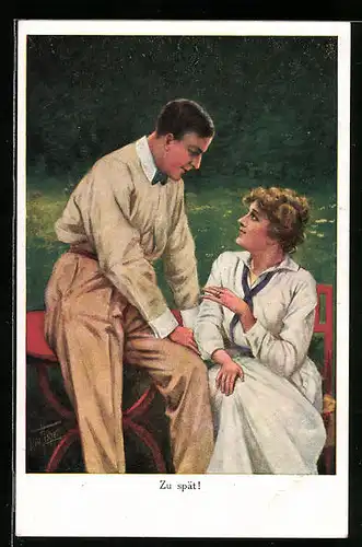 Künstler-AK Bill Fisher: Herr und Dame schauen sich in die Augen