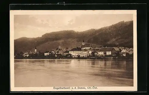 AK Engelhartszell a. d. Donau, Teilansicht mit Flussufer